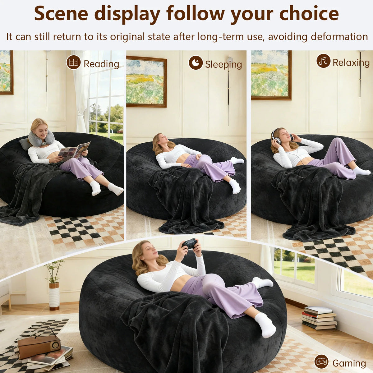Adult Memory Foam Bean Bag Chair With Washable Soft Cover