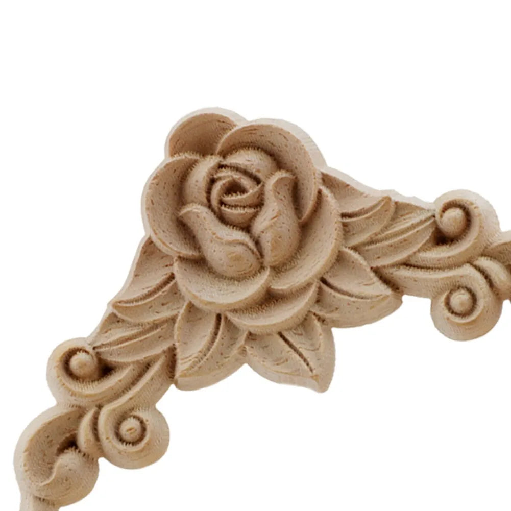 Floral Wooden Carved Corner Appliques for Door and Furniture Decor