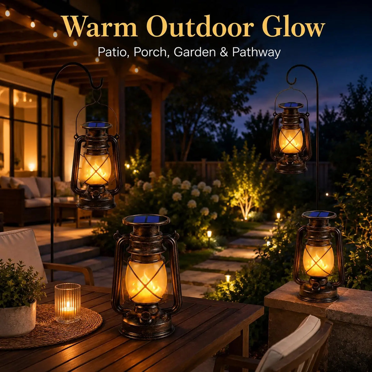 KPSTEK Solar Flickering Flame Lanterns for Outdoor Patio and Garden
