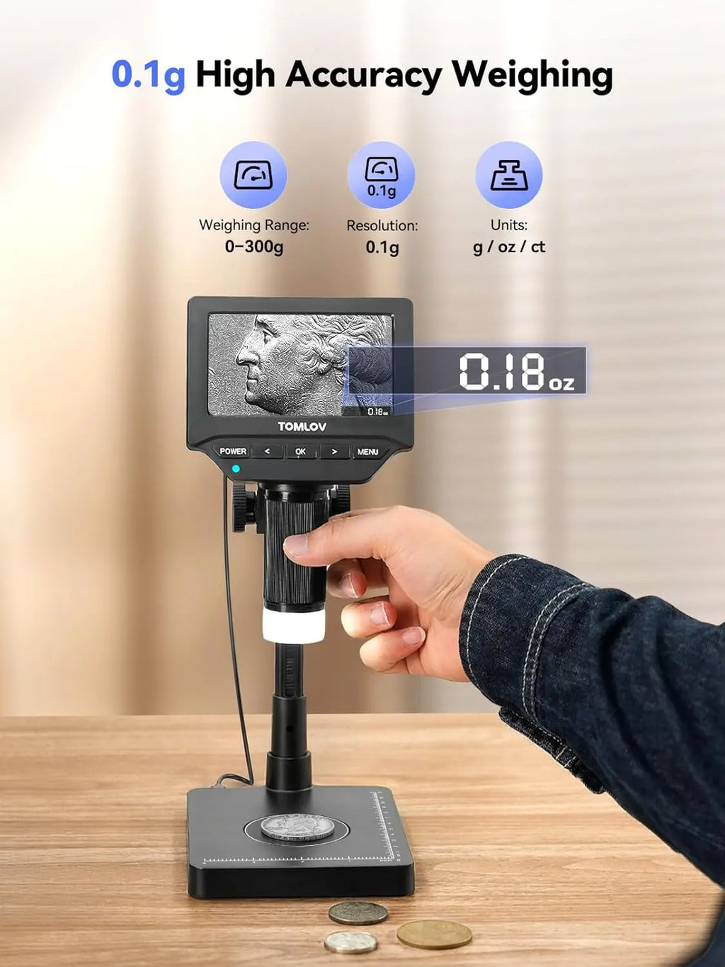 TOMLOV Digital Microscope With Integrated Precision Weighing Scale