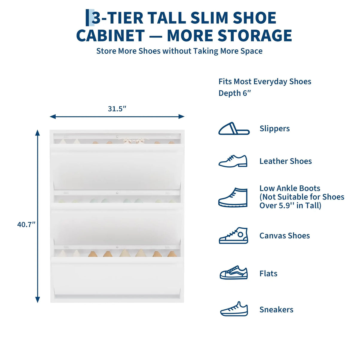 HiMISS Slim Metal Shoe Cabinet With Three Flip Drawers