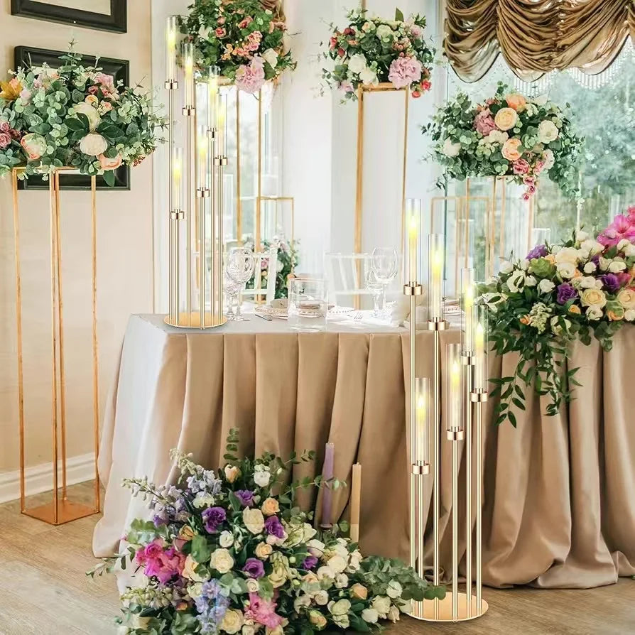 Metal Floor Candlestick Holders With LED Candles For Wedding Decor