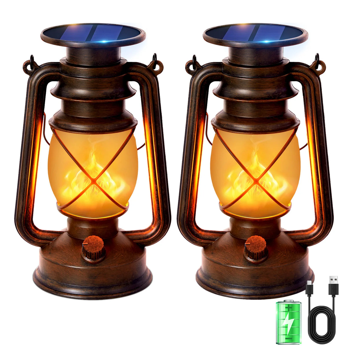 KPSTEK Solar Flickering Flame Lanterns for Outdoor Patio and Garden