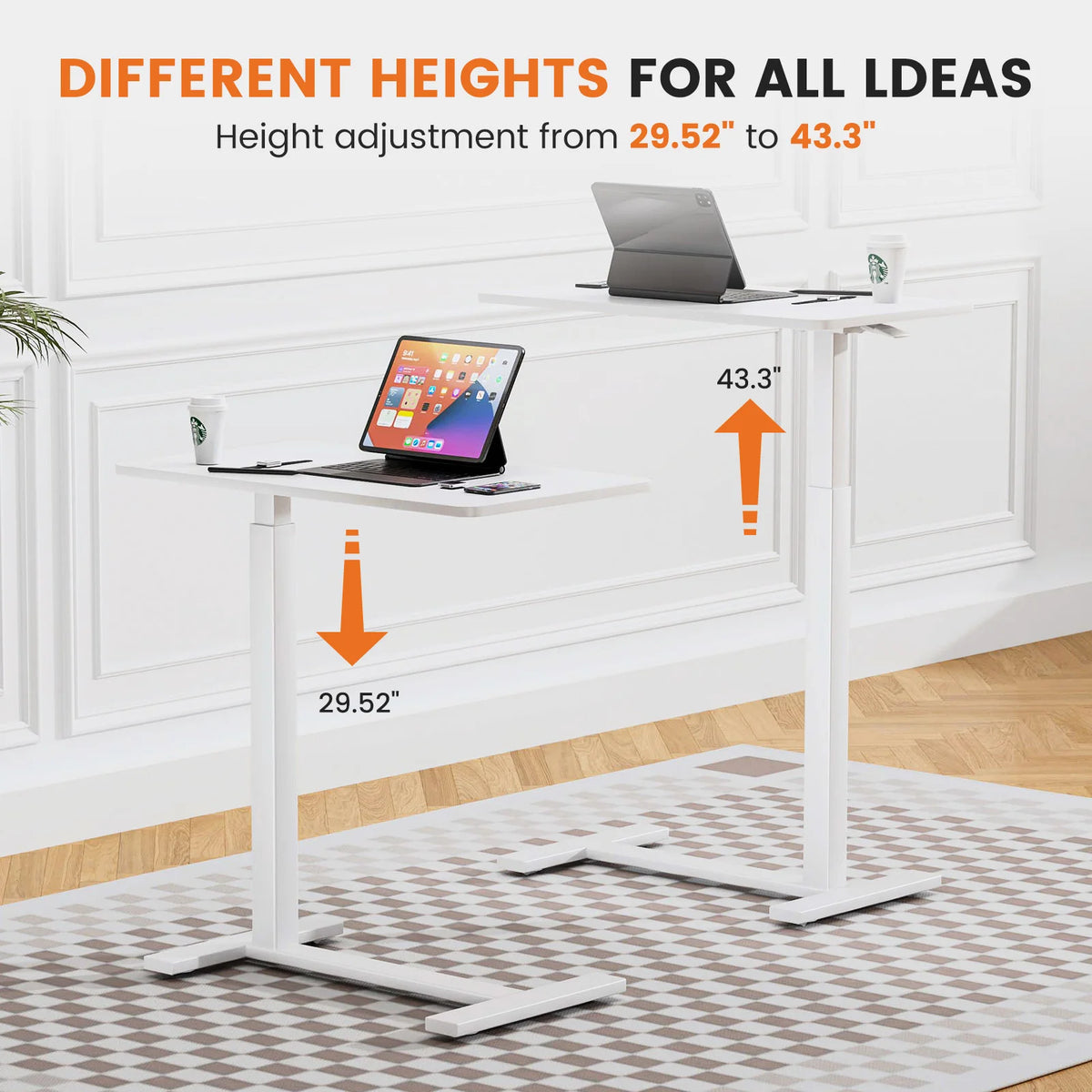 JHK Adjustable Overbed Table With Hidden Wheels For Bedroom