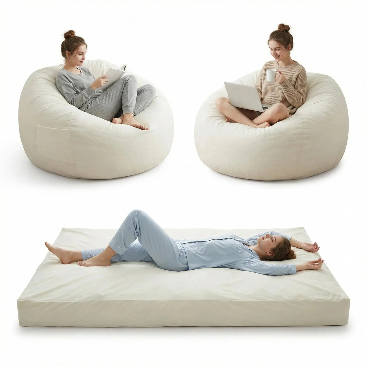 HiMISS Convertible Memory Foam Bean Bag Chair And Bed