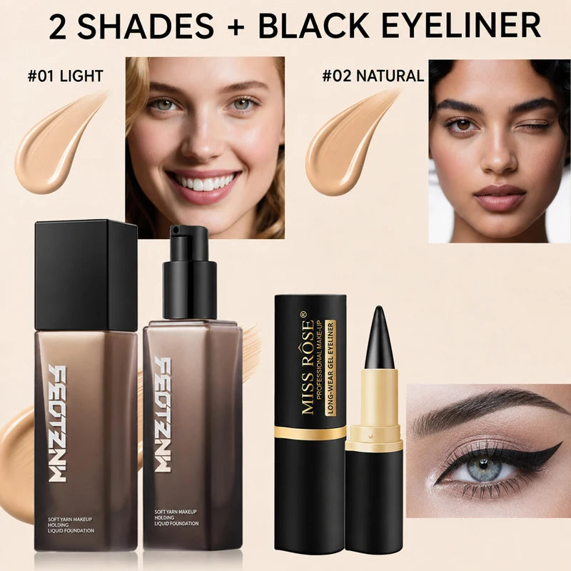Full Coverage Foundation And Waterproof Gel Eyeliner Makeup Set