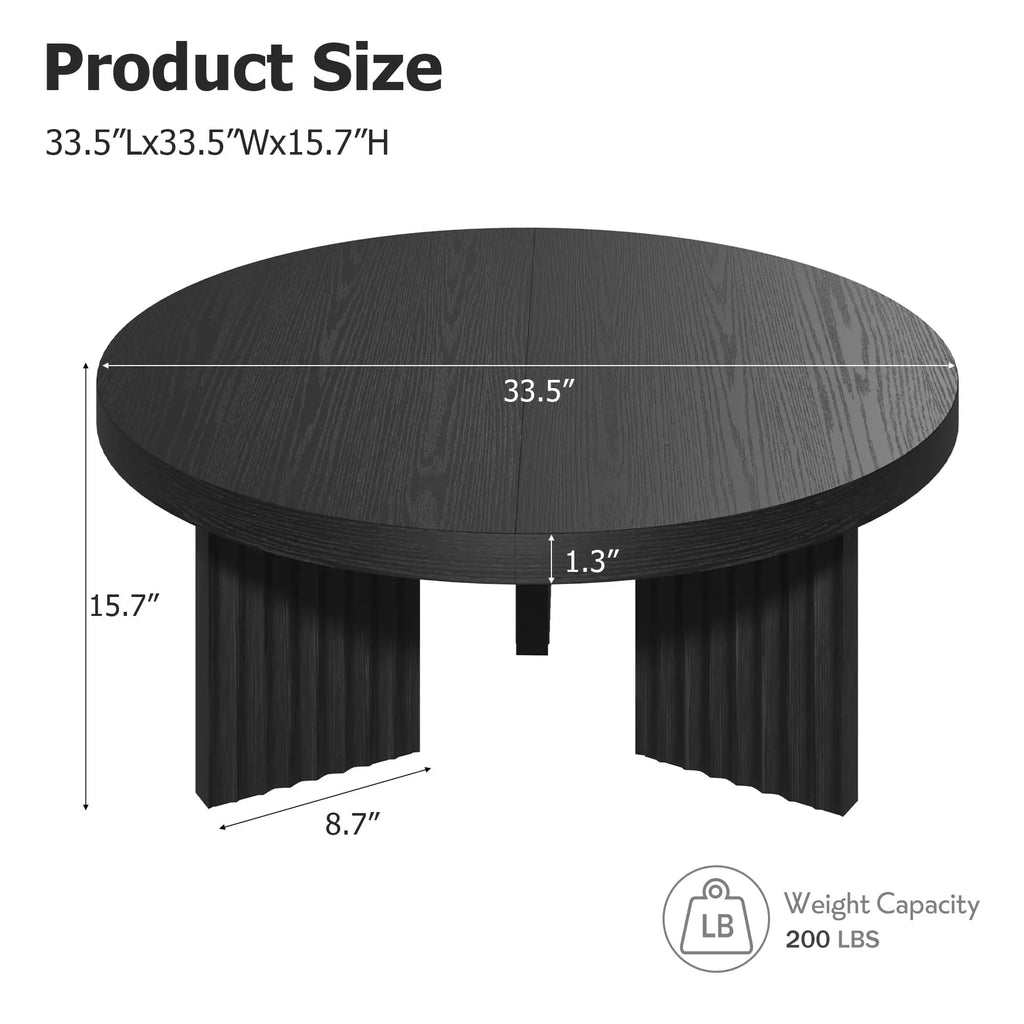 HiMISS Modern Round Coffee Table With Fluted Leg Design