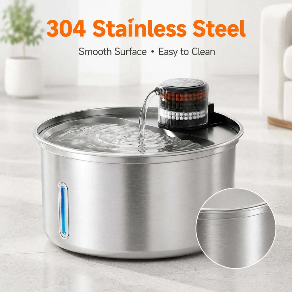 Automatic Stainless Steel Cat Water Fountain With Quiet Circulating Pump