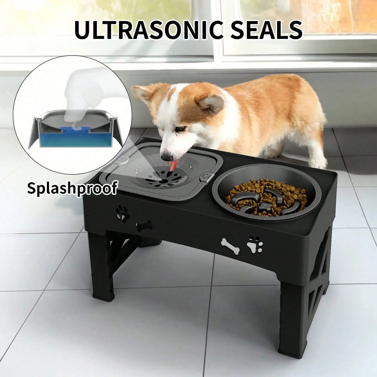 Adjustable Raised Double Dog Bowl Stand With Non Slip Feet