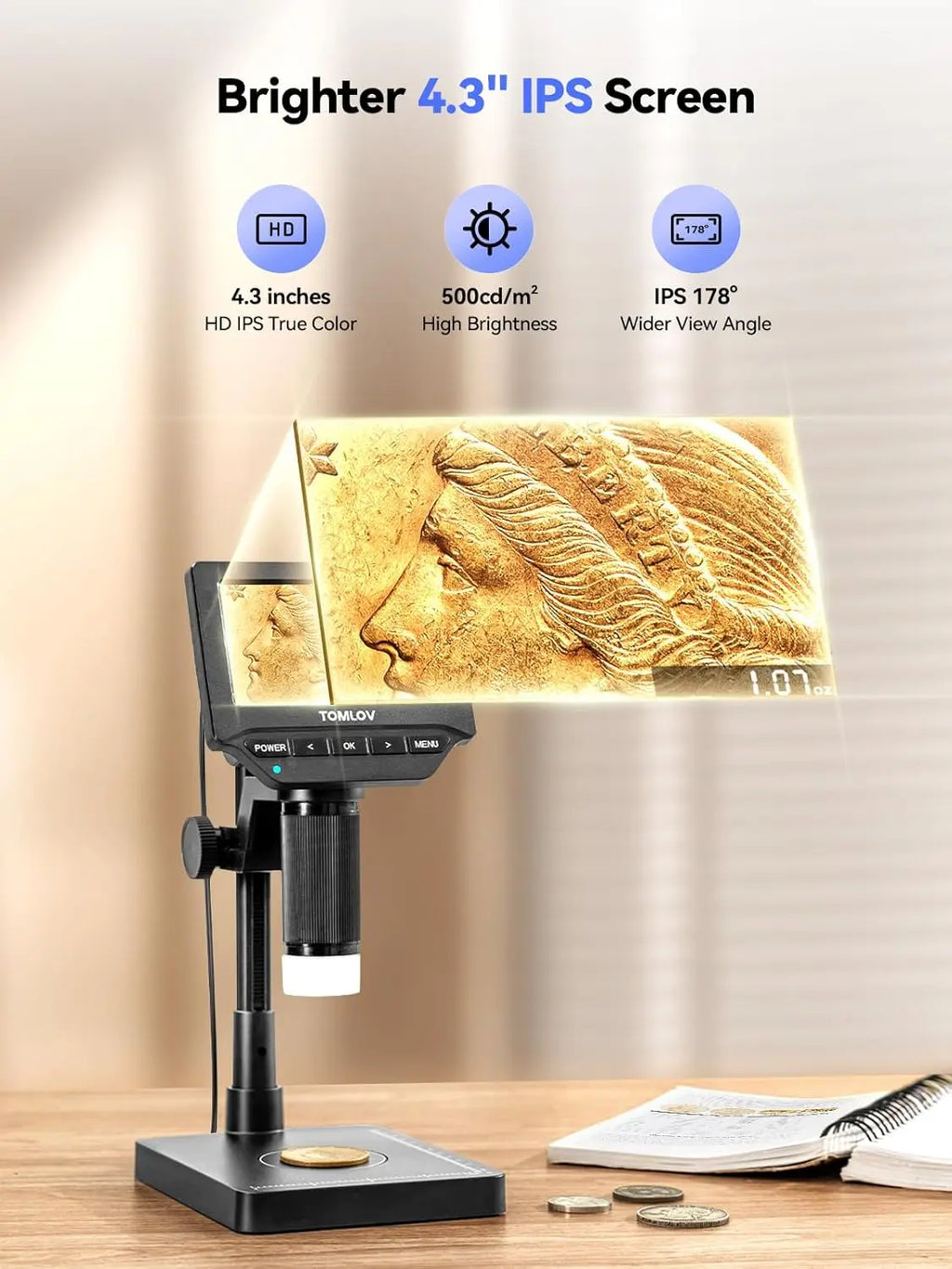 TOMLOV Digital Microscope With Integrated Precision Weighing Scale