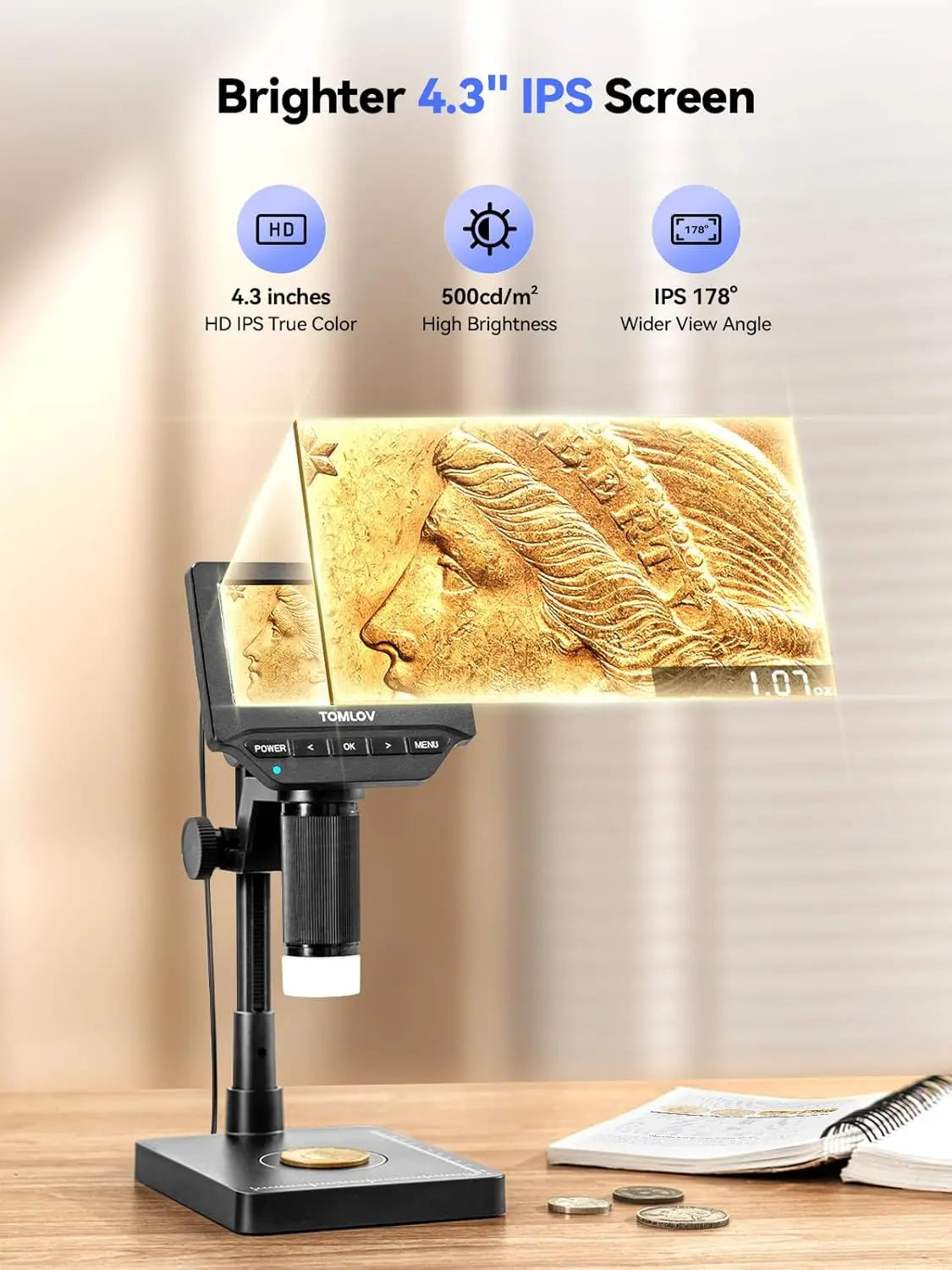 TOMLOV Digital Microscope With Integrated Precision Weighing Scale