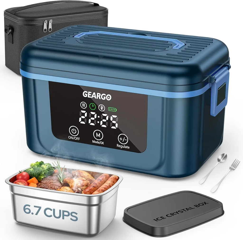 Cordless Rechargeable Heated Lunch Box With Ice Crystal Box For Cooling