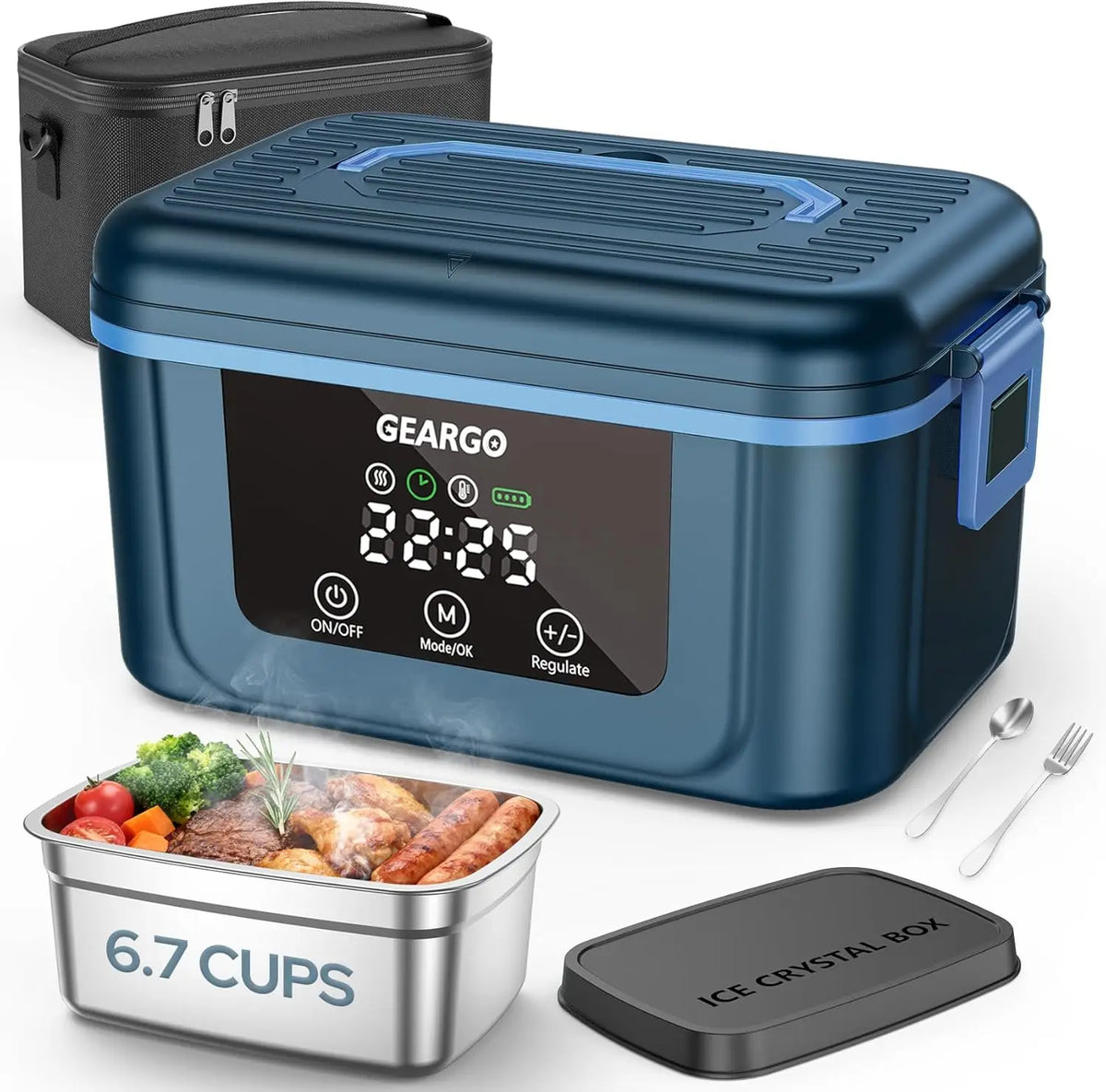 Cordless Rechargeable Heated Lunch Box With Ice Crystal Box For Cooling