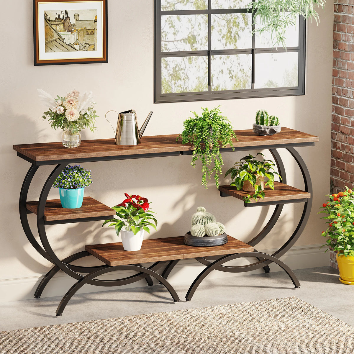 Tribesigns C Shaped Industrial Three Tier End Table With Storage