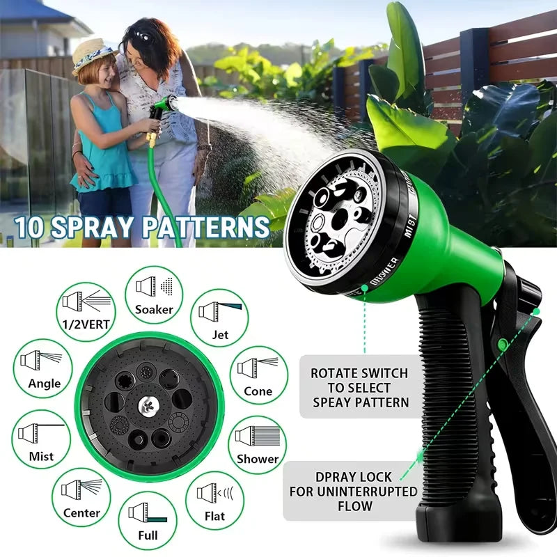 Flexible Garden Hose With 10 Spray Modes And Brass Connector