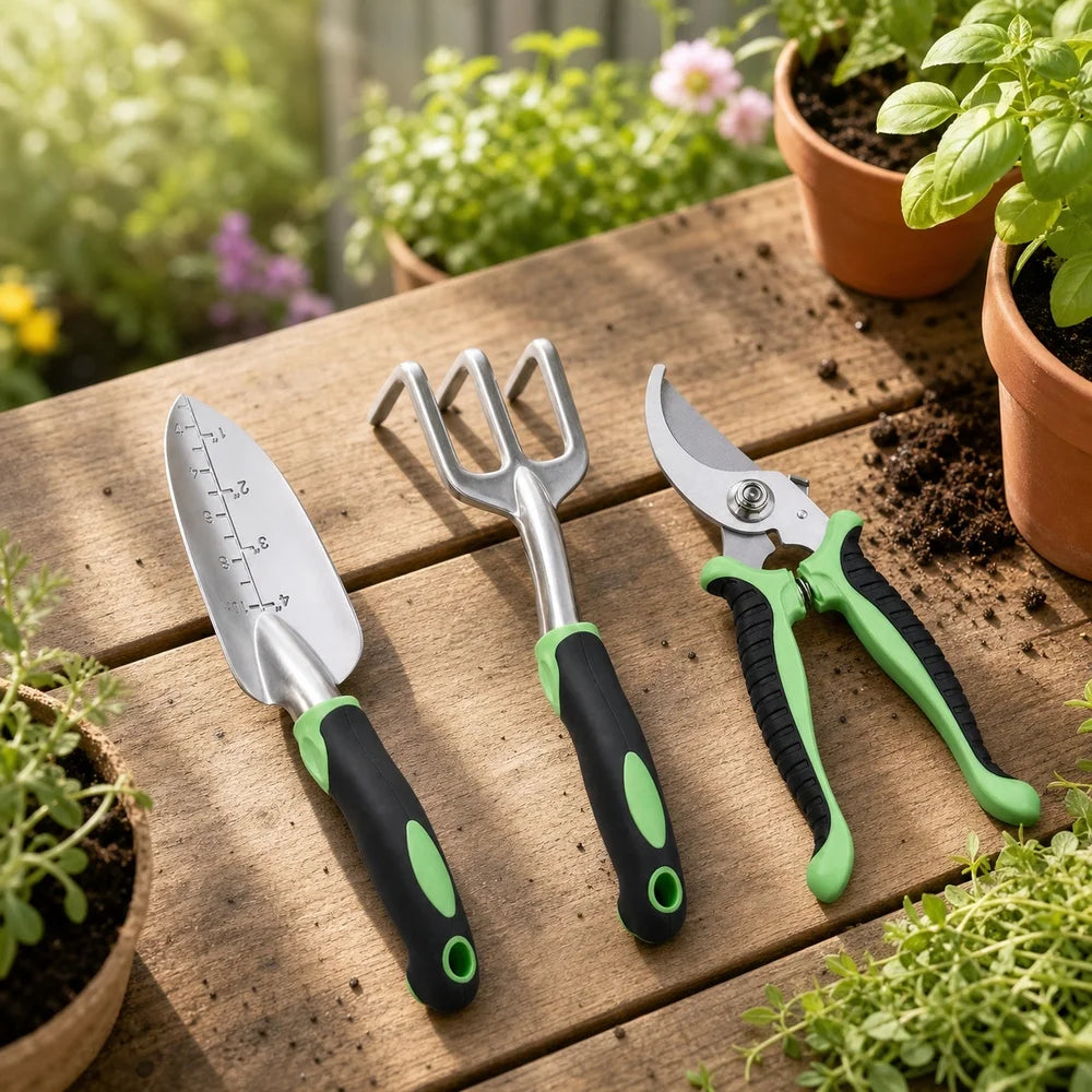 Garden Hand Tool Set With Trowel Cultivator And Pruning Shears