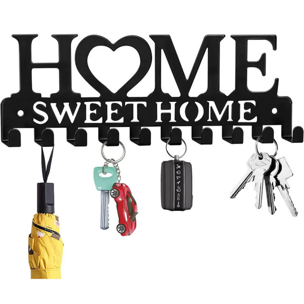 Sweet Home Wall Mounted Key Holder With Ten Convenient Hooks