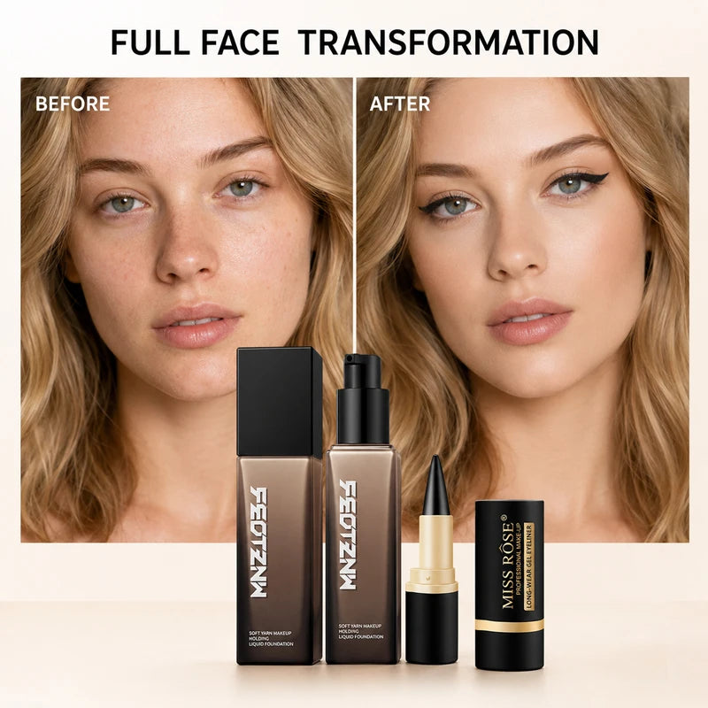 Full Coverage Foundation And Waterproof Gel Eyeliner Makeup Set