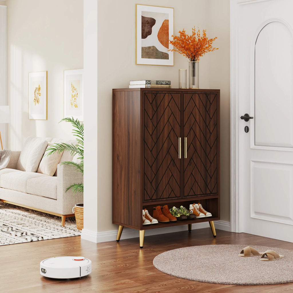 Tribesigns Wooden Shoe Cabinet With Doors And Adjustable Shelves