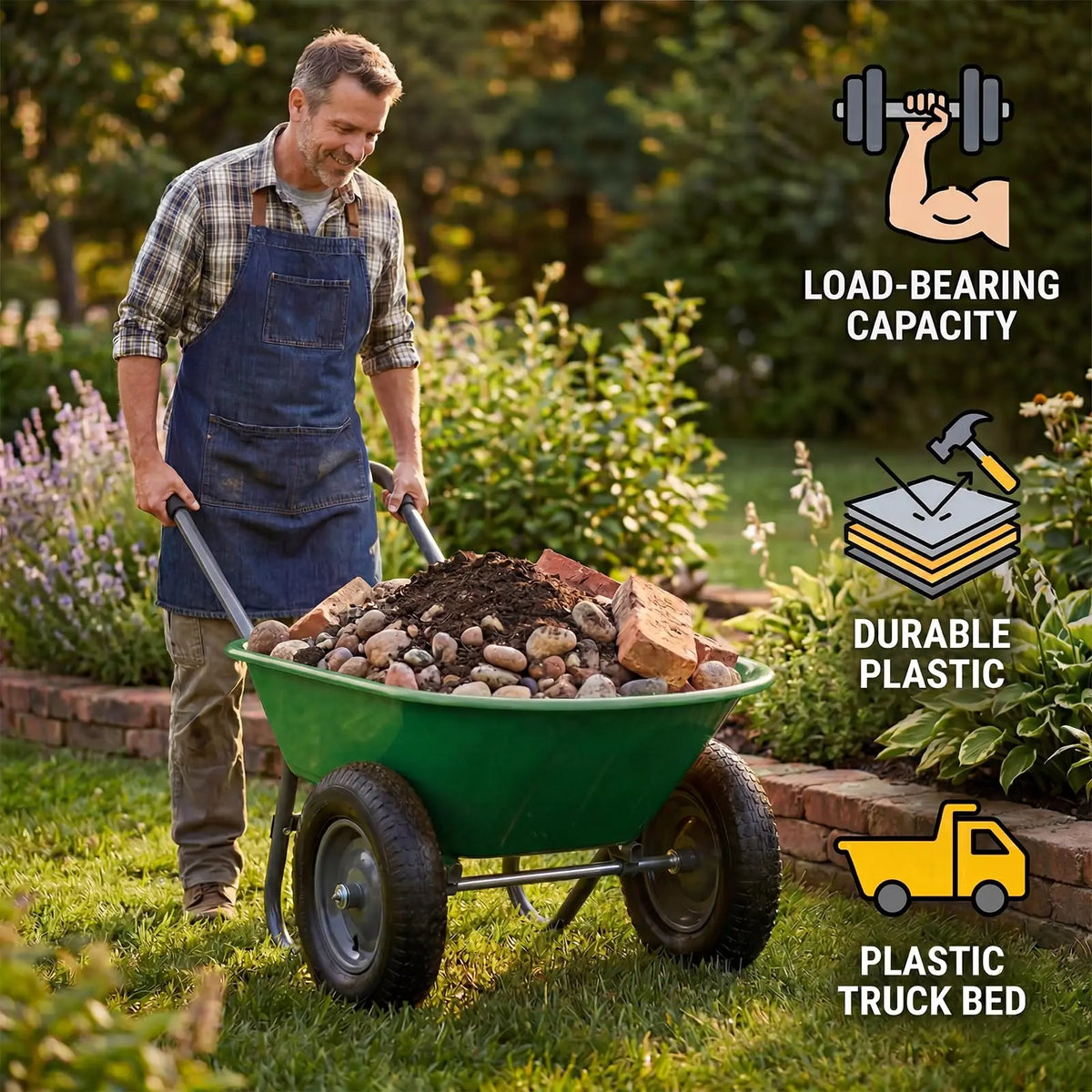 HiMISS Dual Wheel Garden Utility Cart With Dump Bed