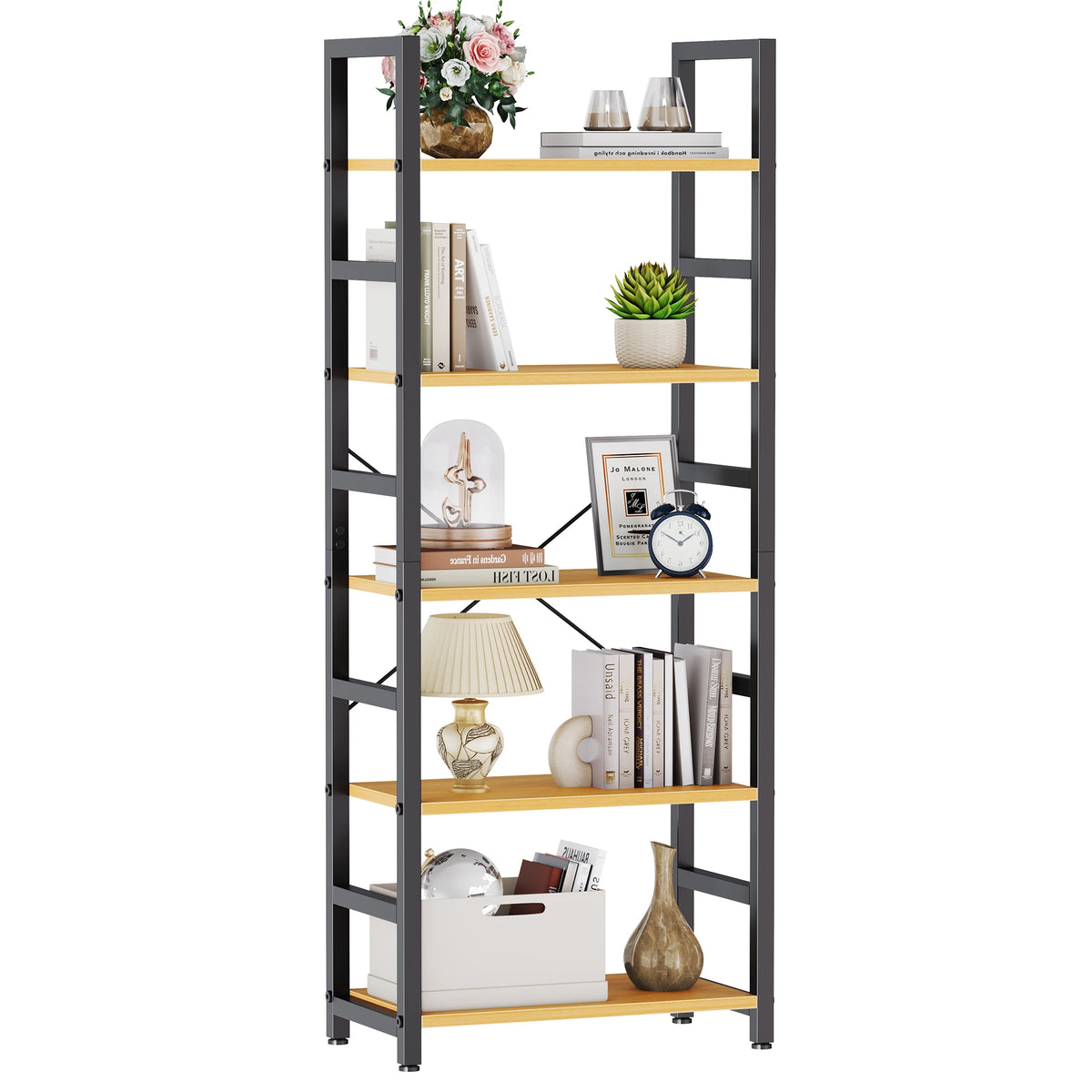 MCQ Wooden Five Tier Standing Bookshelf With Adjustable Feet