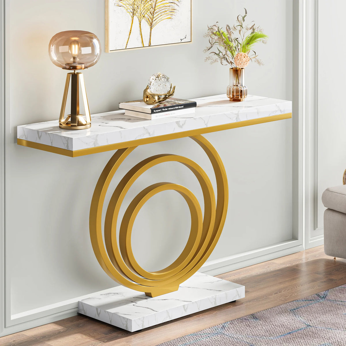 Tribesigns Modern Entryway Console Table With Decorative Ring Design
