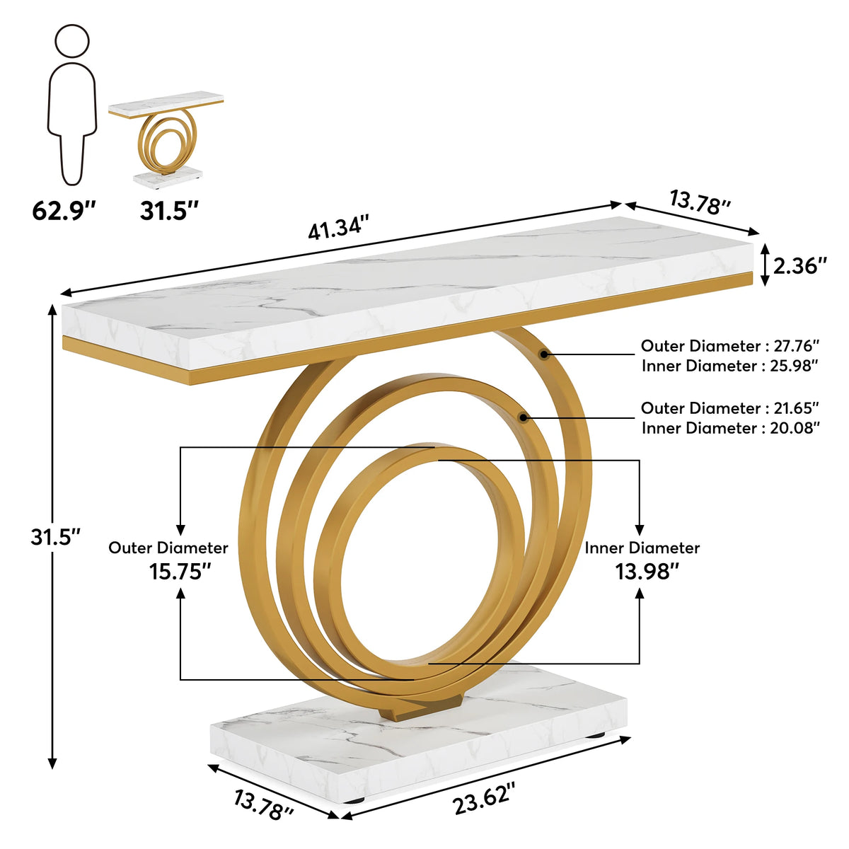 Tribesigns Modern Entryway Console Table With Decorative Ring Design