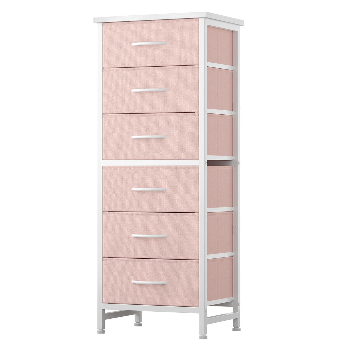 JHK Six Drawer Fabric Dresser With Metal Frame Wood Top