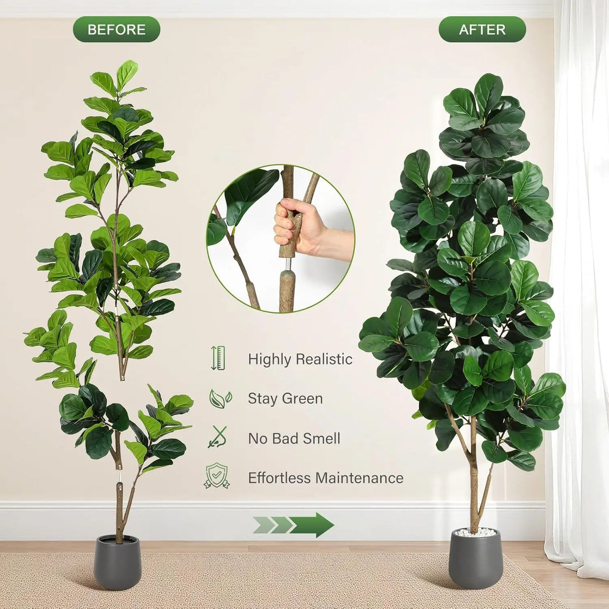 HiMISS Artificial Fiddle Leaf Fig Tree in Decorative Planter