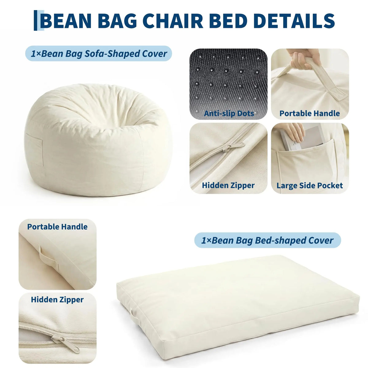 HiMISS Convertible Memory Foam Bean Bag Chair And Bed