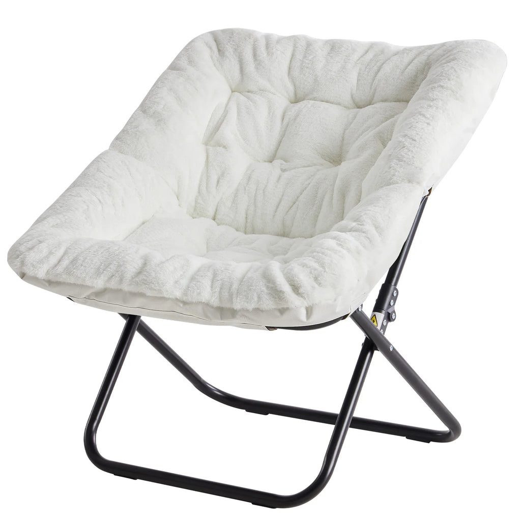 JHK Cozy Faux Fur Folding Saucer Chair With Metal Frame