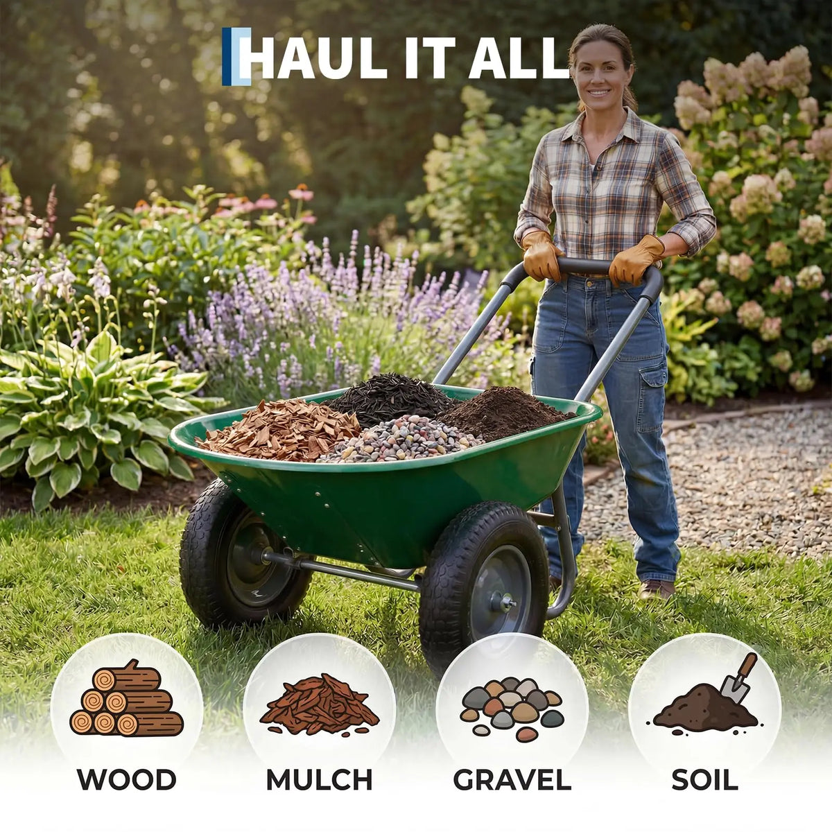 HiMISS Dual Wheel Garden Utility Cart With Dump Bed
