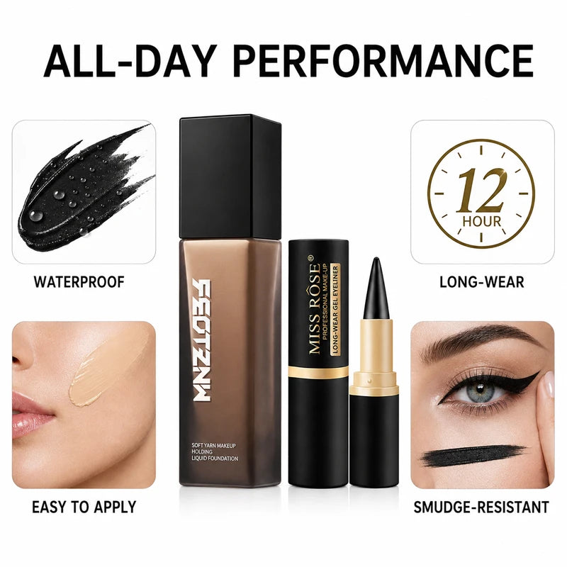 Full Coverage Foundation And Waterproof Gel Eyeliner Makeup Set