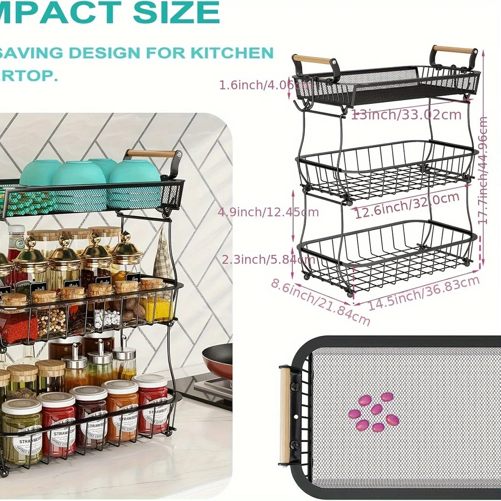 Stainless Steel Fruit Basket With Banana Hangers For Kitchen Storage