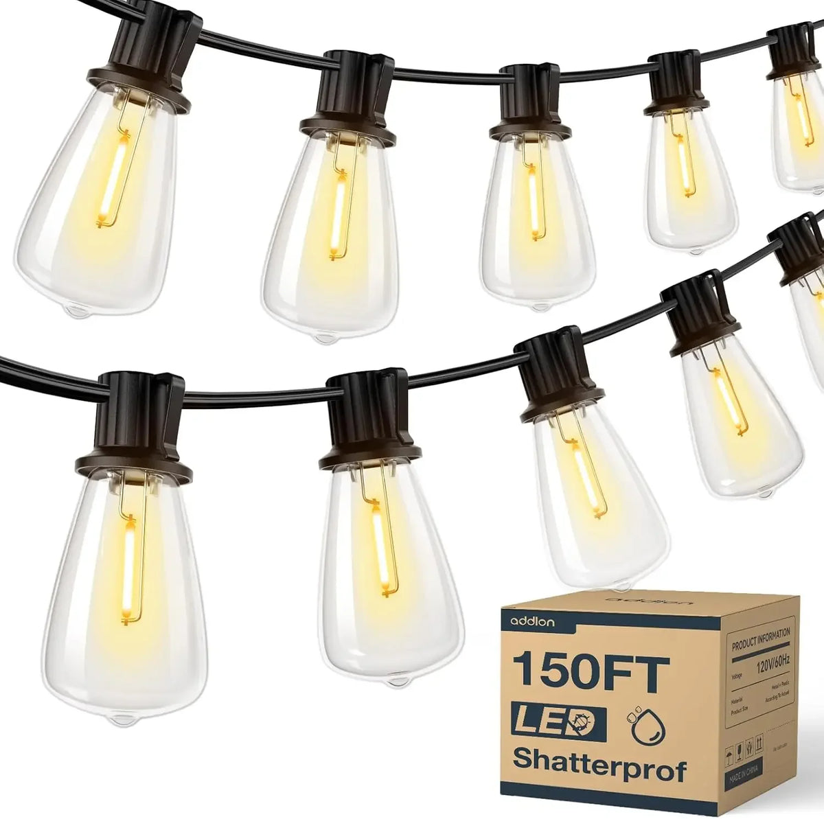 MIMIRGB Waterproof Dimmable Outdoor String Lights With Shatterproof Bulbs