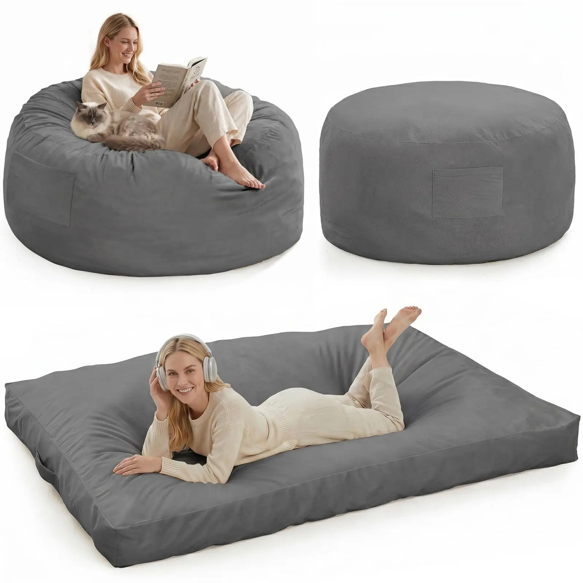 HiMISS Convertible Memory Foam Bean Bag Chair And Bed