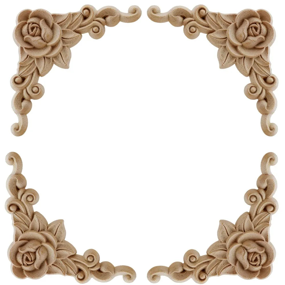 Floral Wooden Carved Corner Appliques for Door and Furniture Decor