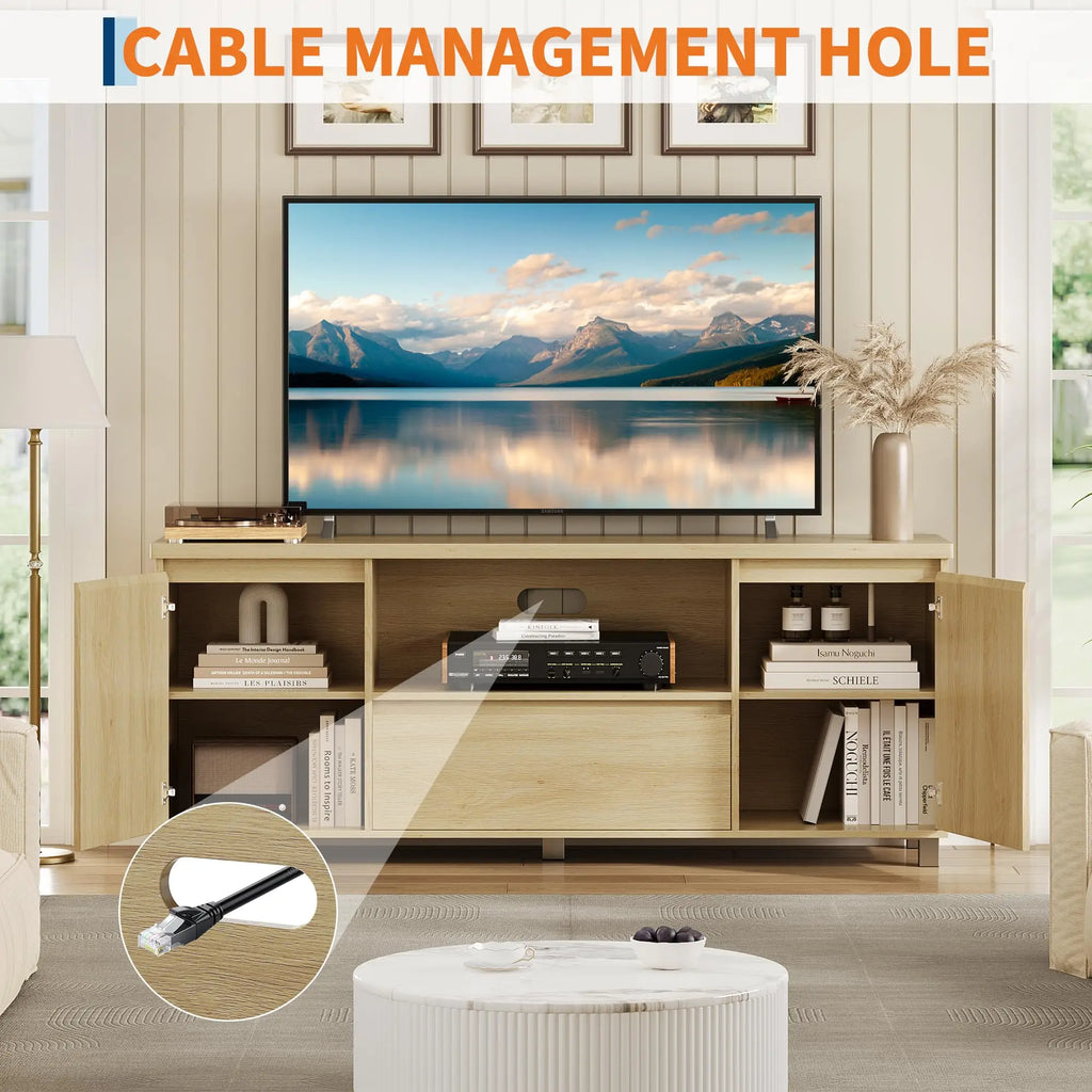HiMISS Modern TV Stand With Fluted Cabinets And Open Shelves