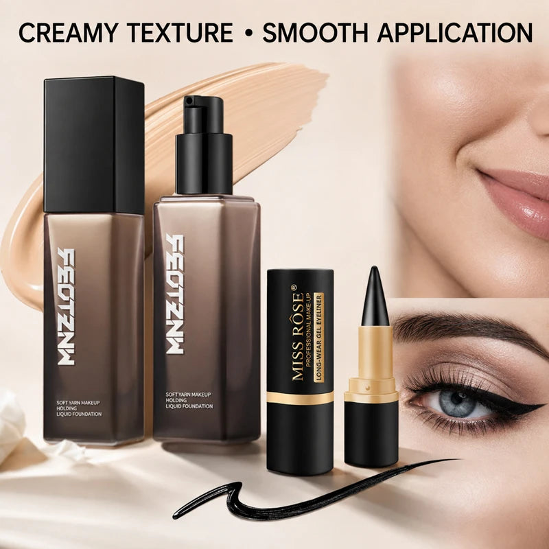 Full Coverage Foundation And Waterproof Gel Eyeliner Makeup Set