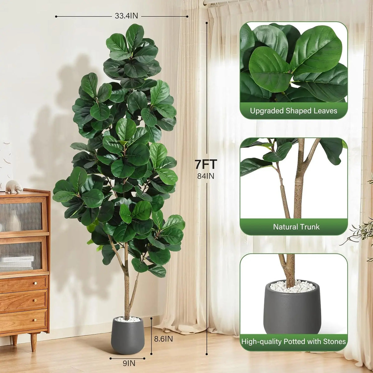 HiMISS Artificial Fiddle Leaf Fig Tree in Decorative Planter