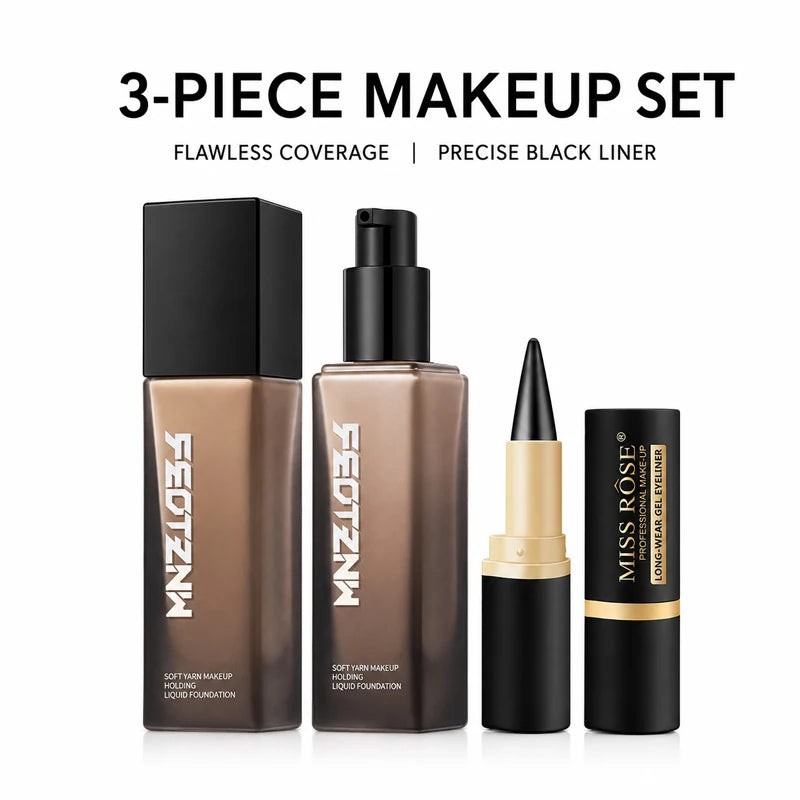 Full Coverage Foundation And Waterproof Gel Eyeliner Makeup Set