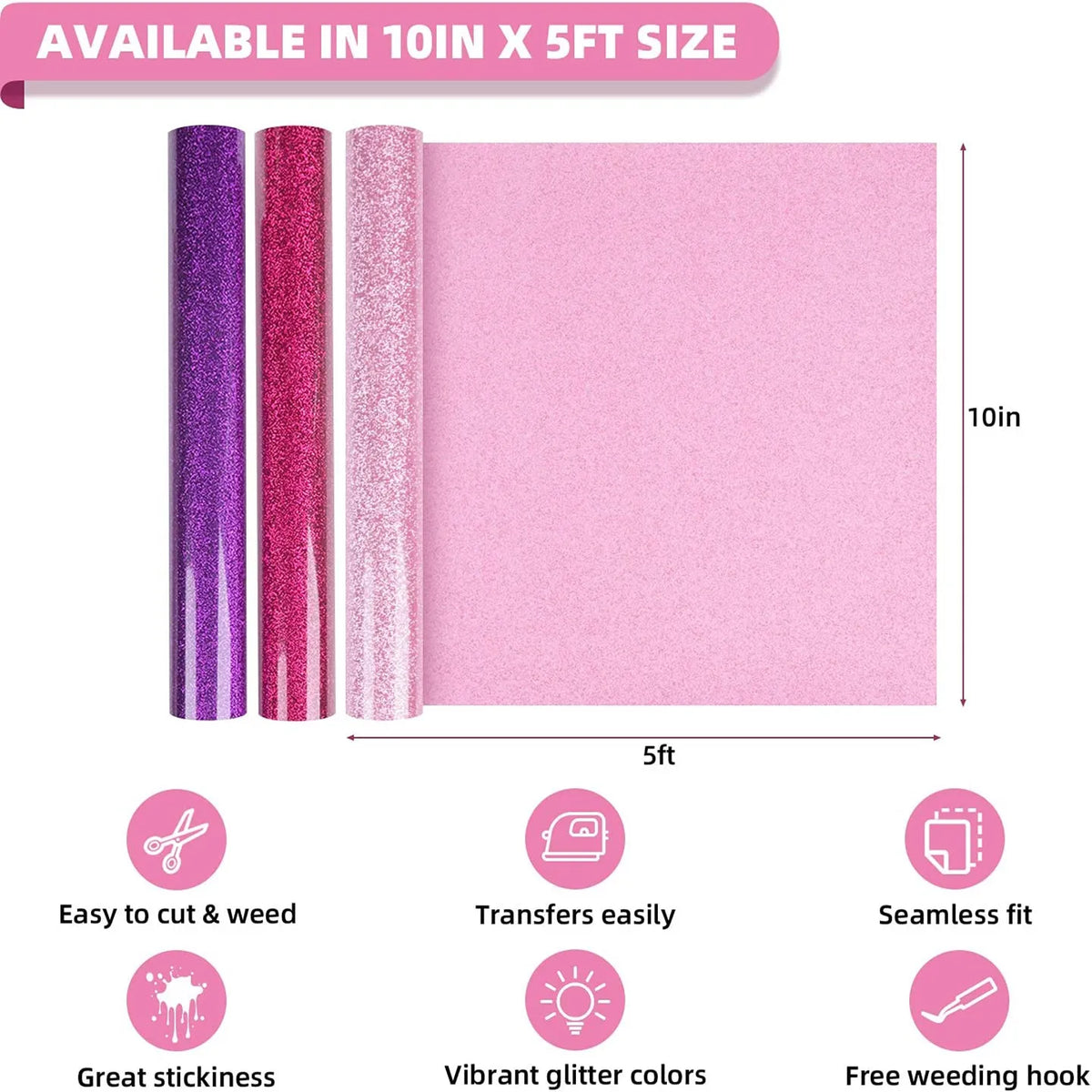 HTVRONT Glitter Heat Transfer Vinyl for Cricut and DIY Apparel