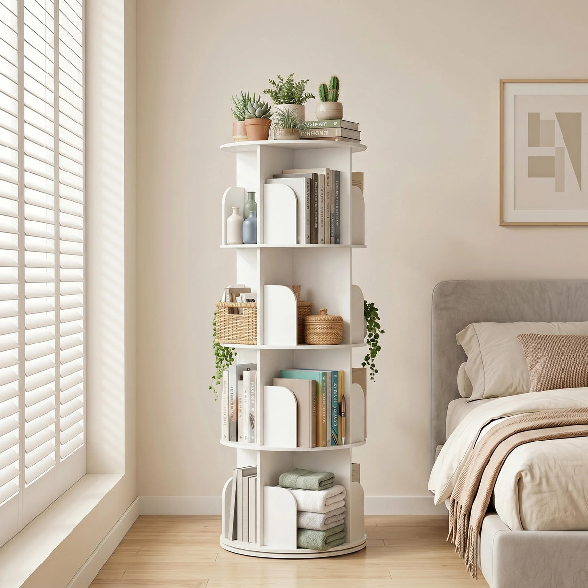 JHK Rotating Bookcase With Freestanding Vertical Display Storage
