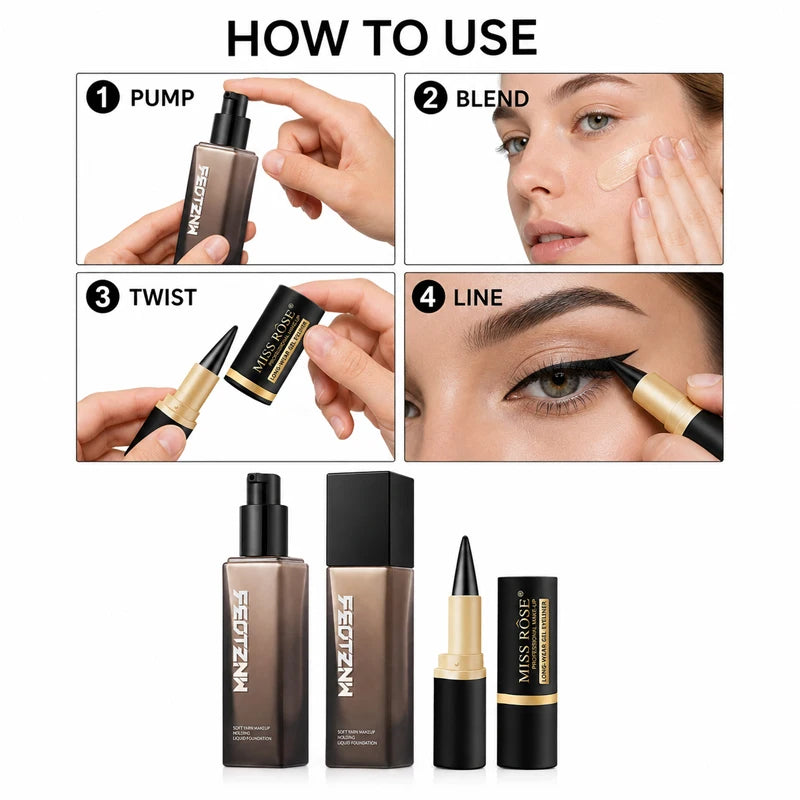 Full Coverage Foundation And Waterproof Gel Eyeliner Makeup Set