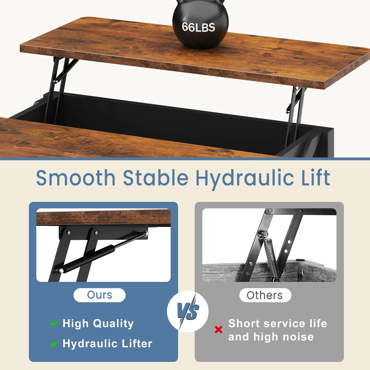 MCQ Lift Top Wooden Coffee Table With Adjustable Storage Shelf