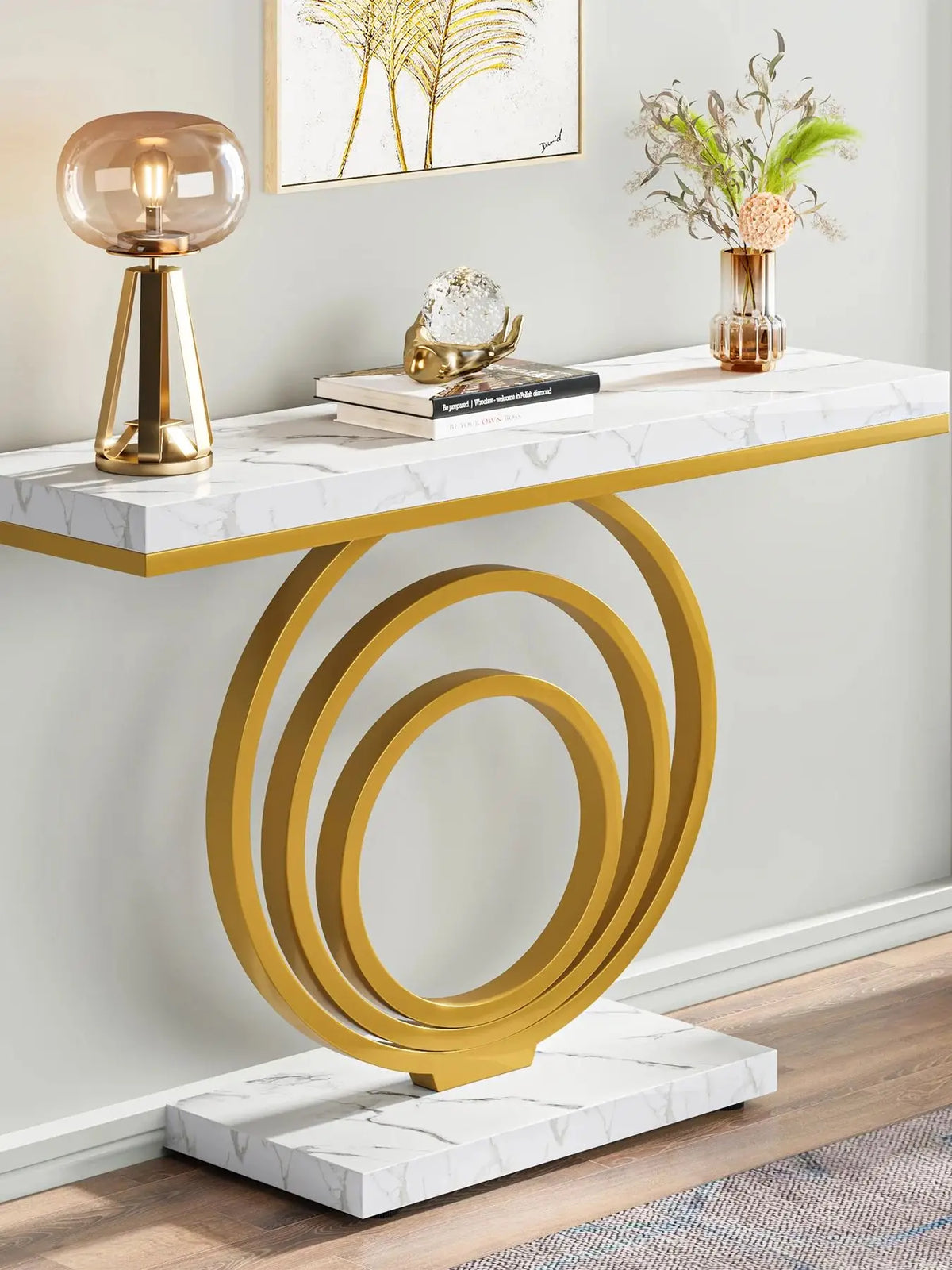 Tribesigns Modern Entryway Console Table With Decorative Ring Design