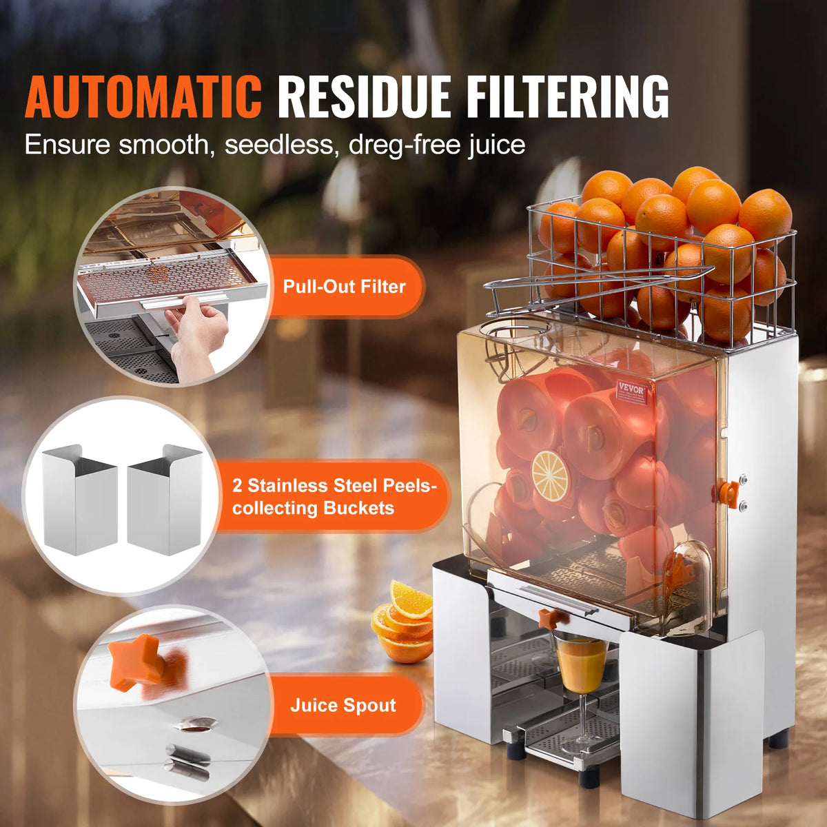 VEVOR Commercial Automatic Orange Juicer Machine With Pulp Ejection