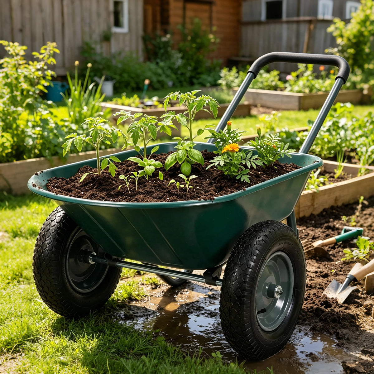 HiMISS Dual Wheel Garden Utility Cart With Dump Bed