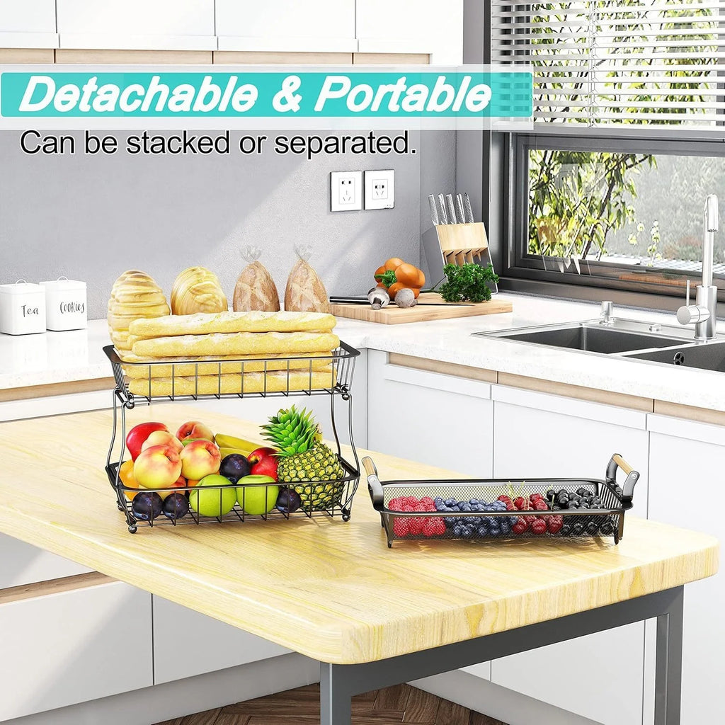 Stainless Steel Fruit Basket With Banana Hangers For Kitchen Storage