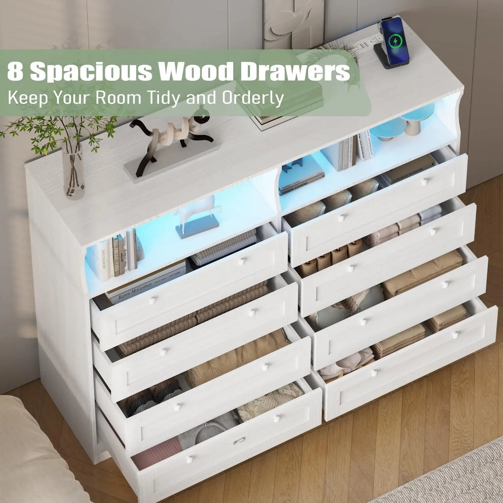 HiMISS Wood LED Dresser TV Stand With Charging Station